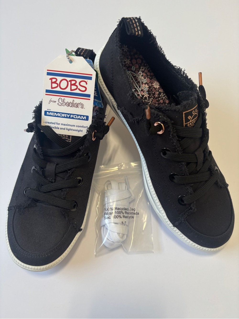 BOBS B Cute 2.0 from Skechers Black Canvas Lace-Up Sneakers + Extra White Laces